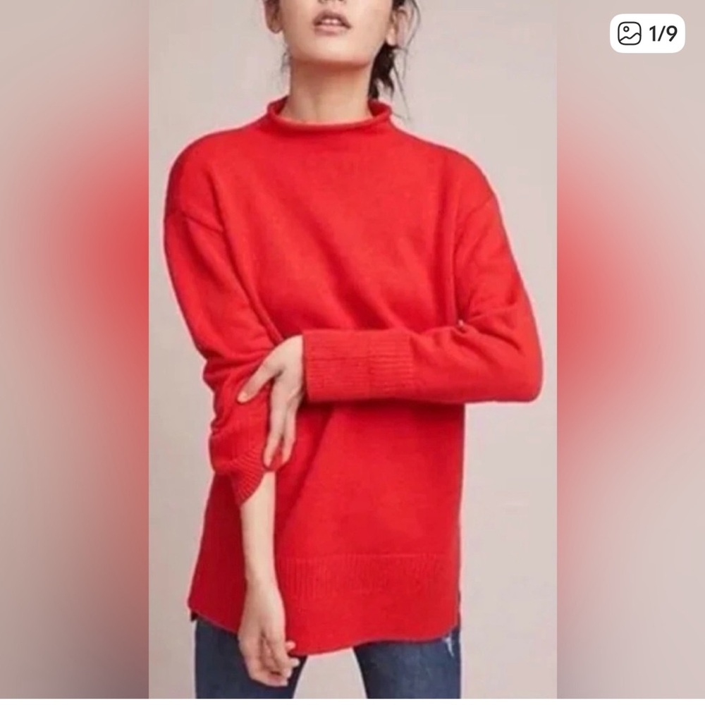 Moth Anthropologie Red Saskia Tunic Mock Neck Sweater Medium Classic
